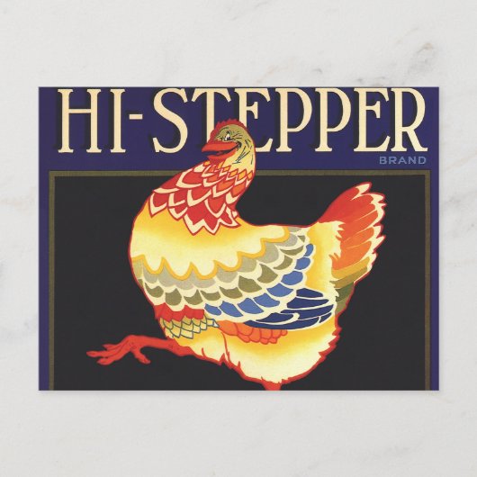 Vintage Fruchtkäfige Label Art, Hi Stepper Chicken Postkarte (Vorderseite)