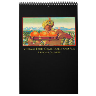 Vintage Fruchtkasten-Etiketten und Anzeigenkalende Kalender