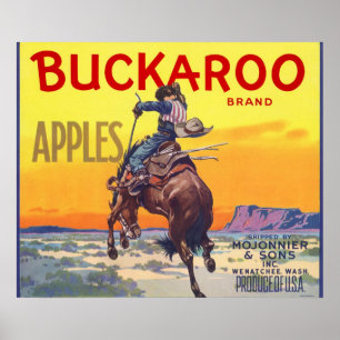 Vintage-Fruchtkisten-Etiketten-Kunst, Buckaroo-Äpf Poster