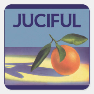 Vintage-Fruchtkisten-Etiketten-Kunst, Juciful Oran Quadratischer Aufkleber