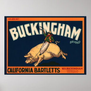 Vintage-Fruchtkisten-Etikettenkunst Cowboy auf Sch Poster