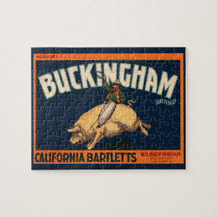 Vintage-Fruchtkisten-Etikettenkunst Cowboy auf Sch Puzzle