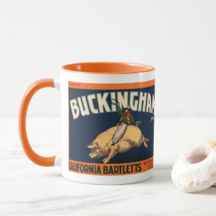 Vintage-Fruchtkisten-Etikettenkunst Cowboy auf Sch Tasse
