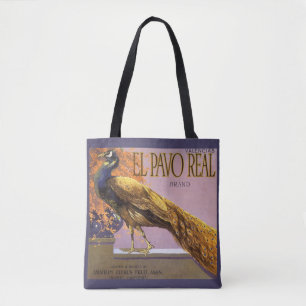 Vintage-Fruchtkisten-Etikettenkunst El Pavo Pfau V Tasche