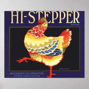 Vintage-Fruchtkisten-Etikettenkunst, Hi Stepper Hu Poster