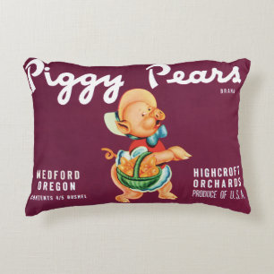 Vintage-Fruchtkisten-Etikettenkunst mit Piggy Birn Dekokissen