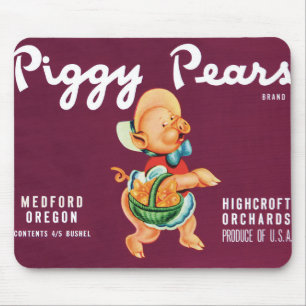 Vintage-Fruchtkisten-Etikettenkunst mit Piggy Birn Mousepad