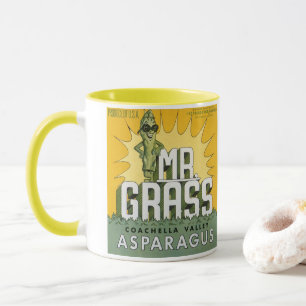 Vintage-Fruchtkisten-Etikettenkunst Mr. Grass Spar Tasse