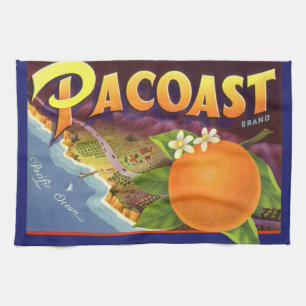 Vintage-Fruchtkisten-Etikettenkunst, Pacoast Orang Geschirrtuch