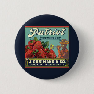 Vintage-Fruchtkisten-Etikettenkunst Patriot Erdbee Button