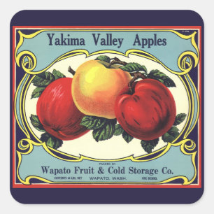 Vintage-Fruchtkisten-Etikettenkunst Yakima Valley  Quadratischer Aufkleber