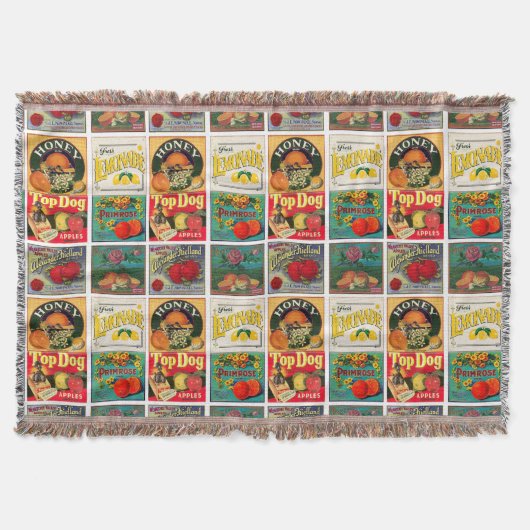 Vintage-Fruchtlabel-Muster Decke (Vorderseite)