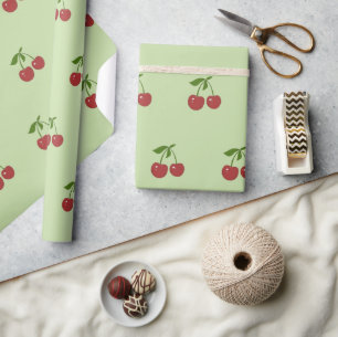 Vintage-Fruchtmuster mit grünen und roten Kirschen Geschenkpapier