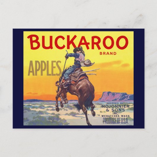 Vintage-Fruchtschachtel-Etikettenkunst, Buckaroo-Ä Postkarte (Vorderseite)