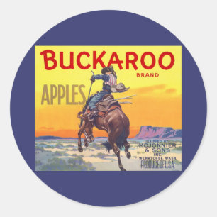 Vintage-Fruchtschachtel-Etikettenkunst, Buckaroo-Ä Runder Aufkleber