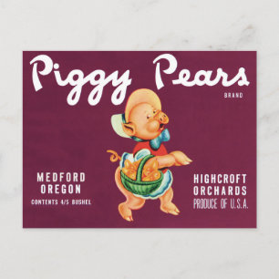 Vintage-Fruchtschachtel-Etikettenkunst mit Piggy B Postkarte