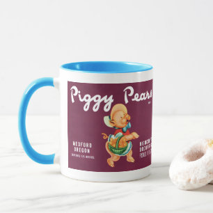 Vintage-Fruchtschachtel-Etikettenkunst mit Piggy B Tasse
