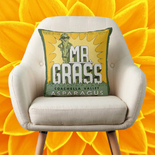 Vintage-Fruchtschachtel-Etikettenkunst Mr. Grass S Kissen