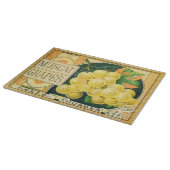 Vintage-Fruchtschachtel-Etikettenkunst, Muskat-Tra Schneidebrett (Ecke)