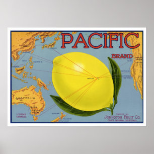 Vintage-Fruchtschachtel-Etikettenkunst Pazifische Poster