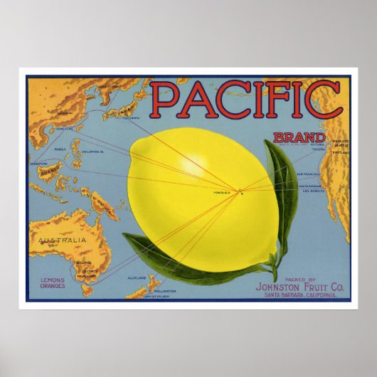 Vintage-Fruchtschachtel-Etikettenkunst Pazifische Poster (Vorne)