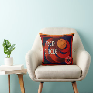 Vintage-Fruchtschachtel-Etikettenkunst Rote-Kreis- Kissen