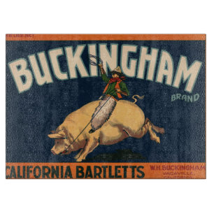 Vintage-Fruchtschachtel-Label-Kunst Cowboy auf Sch Schneidebrett