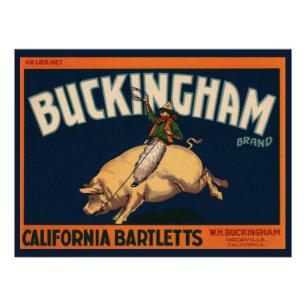 Vintage-Fruchtschachtel-Labelkunst Cowboy auf Schw Poster