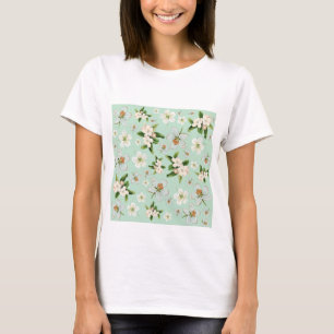 Vintage Frühjahrsblüte-Blume Muster T-Shirt