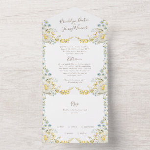 Vintage Frühlings-Boho-Wildblumen-Pampas-Hochzeit All In One Einladung