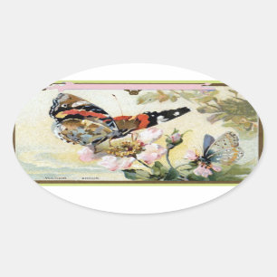 Vintage Frühlings Schmetterling Blumen Aufkleber