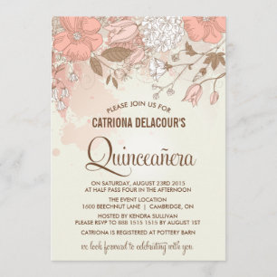 Vintage-Frühlingsblumen-Quinceañera-Einladung Einladung