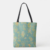 Vintage Frühlingsblumen Teal-Muster Tasche (Rückseite)