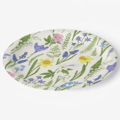 Vintage Frühlingsblumen und Kräuter Pappteller (Schrägansicht)