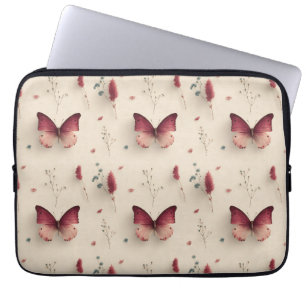 Vintage Frühlingsblumen und rosa Schmetterling Laptopschutzhülle