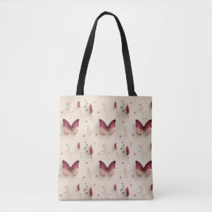 Vintage Frühlingsblumen und rosa Schmetterling Tasche