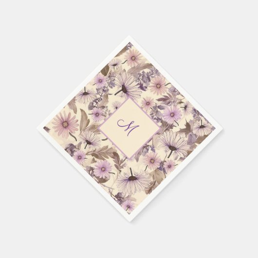 Vintage Frühlingsfloral mit Monogramm Serviette (Ecke)