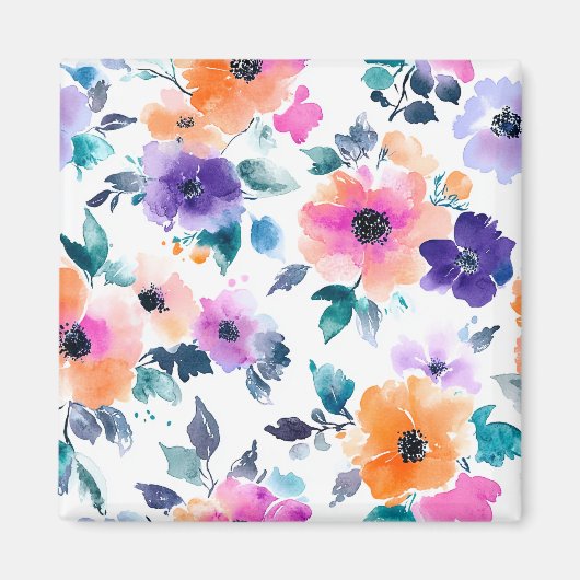 Vintage Frühlingsgarten Aquarell Blumen Magnet (Vorne)