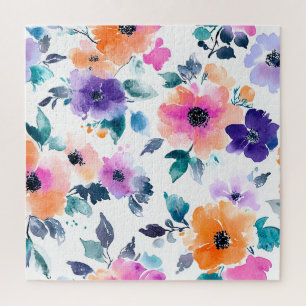 Vintage Frühlingsgarten Aquarell-Blumen Puzzle