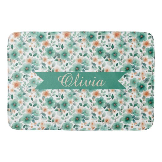 Vintage Frühlingsgrüne Florale Personalisierte Badematte (Vorderseite)