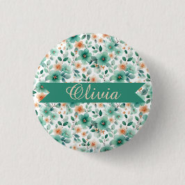 Vintage Frühlingsgrüne Florale Personalisierte Button