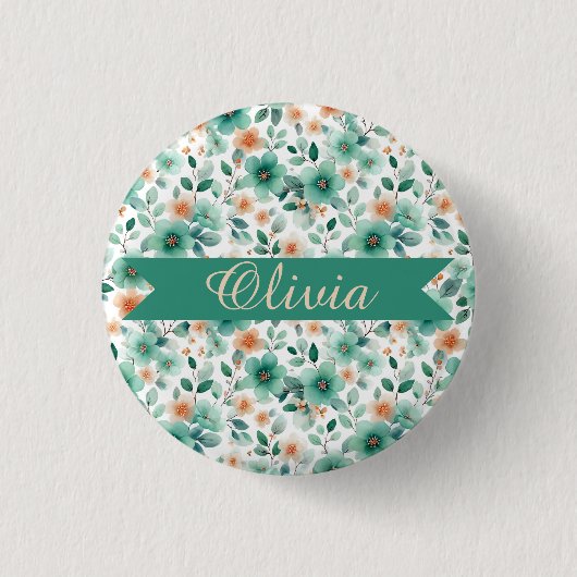 Vintage Frühlingsgrüne Florale Personalisierte Button (Vorderseite)