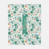 Vintage Frühlingsgrüne Florale Personalisierte Fleecedecke (Vorderseite)
