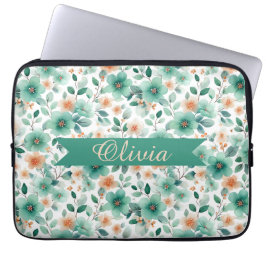Vintage Frühlingsgrüne Florale Personalisierte Laptopschutzhülle