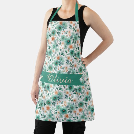 Vintage Frühlingsgrüne Florale Personalisierte Schürze (InSitu)