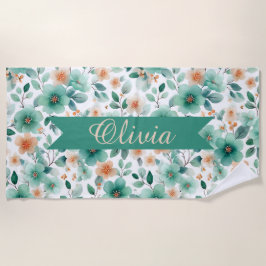 Vintage Frühlingsgrüne Florale Personalisierte Strandtuch