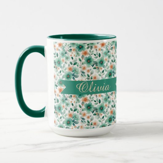 Vintage Frühlingsgrüne Florale Personalisierte Tasse (Links)