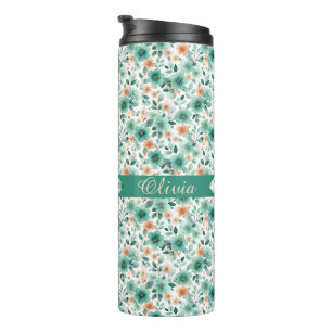 Vintage Frühlingsgrüne Florale Personalisierte Thermosbecher