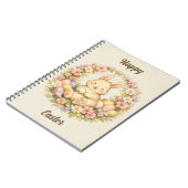 Vintage-Frühlingshasen-Blumenkranz Ostern Notizblock (Linke Seite)