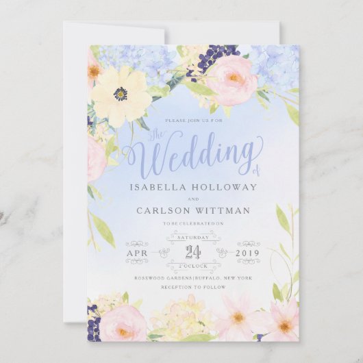 Vintage Frühlingshochzeit Einladung (Vorderseite)